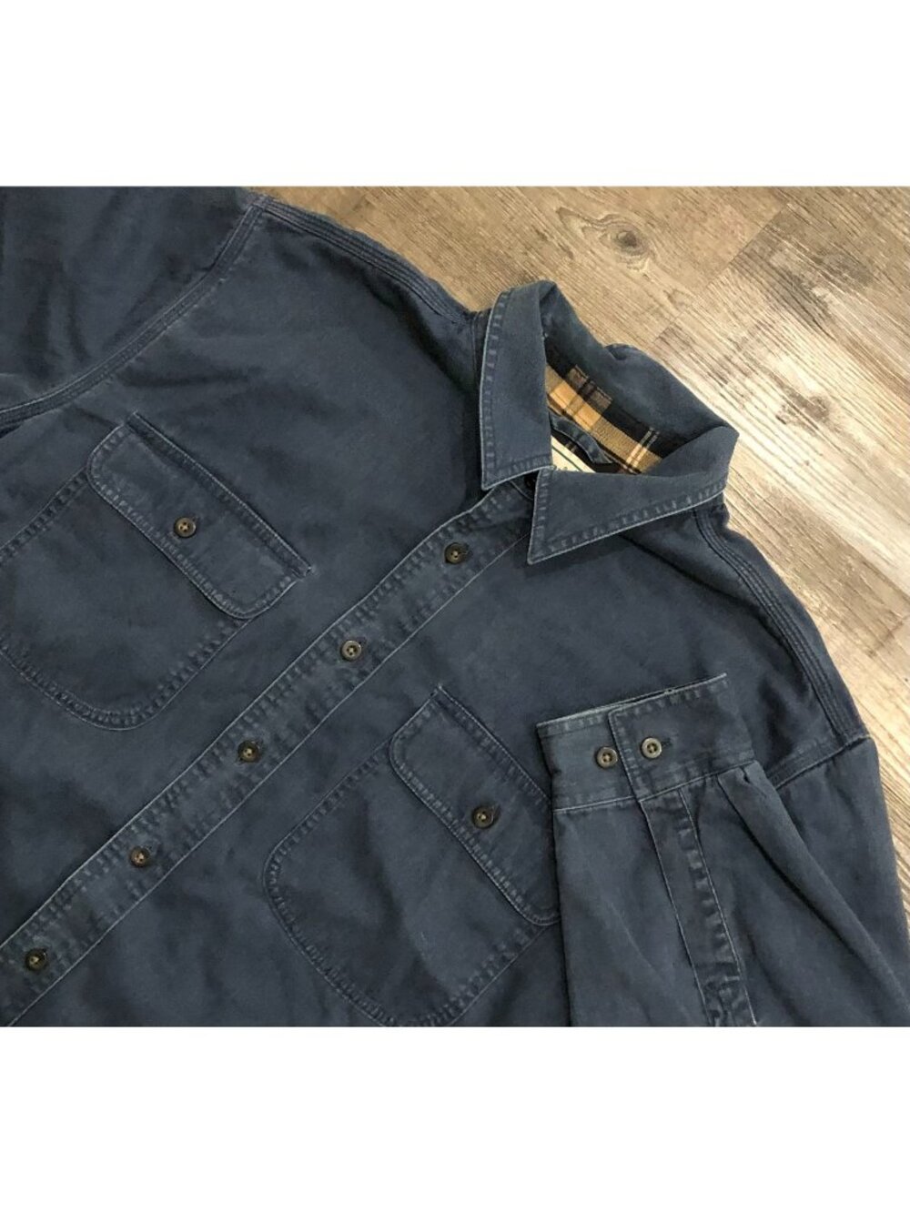 LL Bean Mens Large Blue Flannel Lined Hurricane Long Sleeve Button Work Shirt